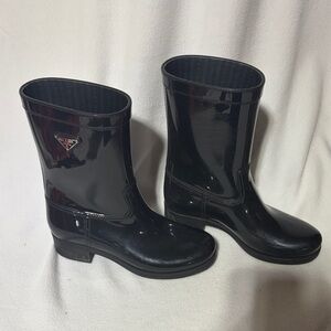 Prada Women's Glossy Black Rain Boots